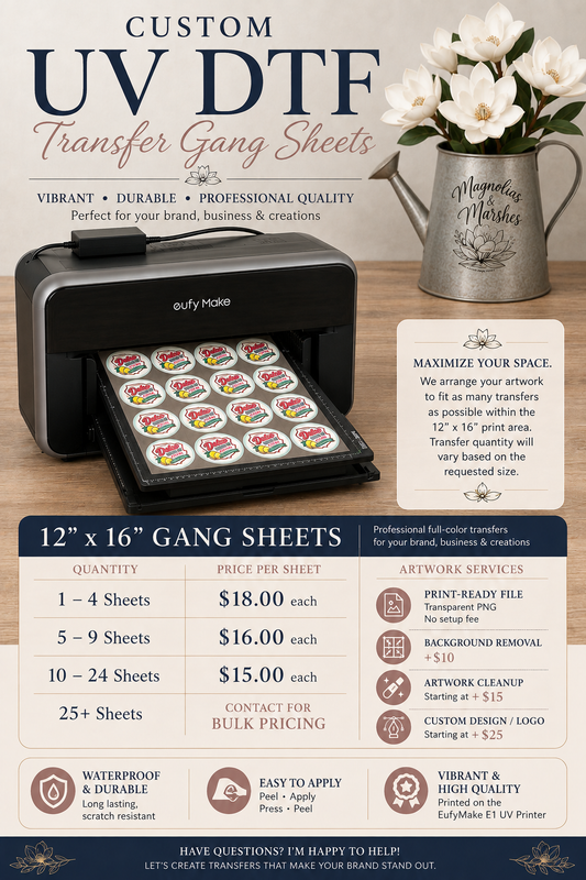 Custom UV DTF Transfer Gang Sheets – 12" x 16"